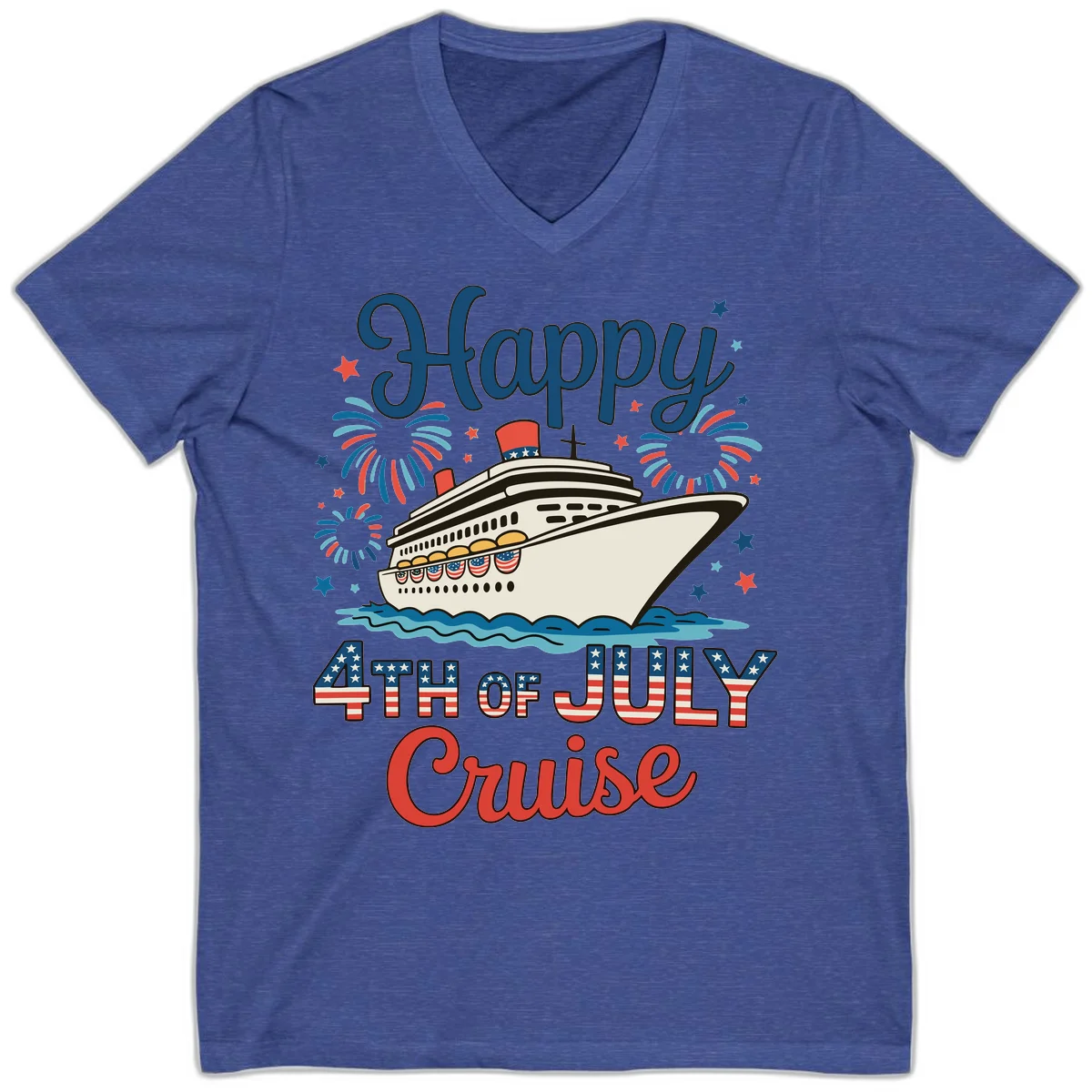 Happy 4th of July Cruise V-Neck in Heather True Royal
