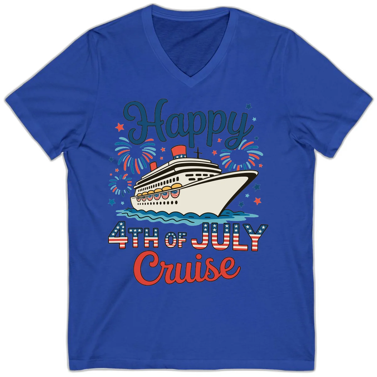 Happy 4th of July Cruise V-Neck in True Royal
