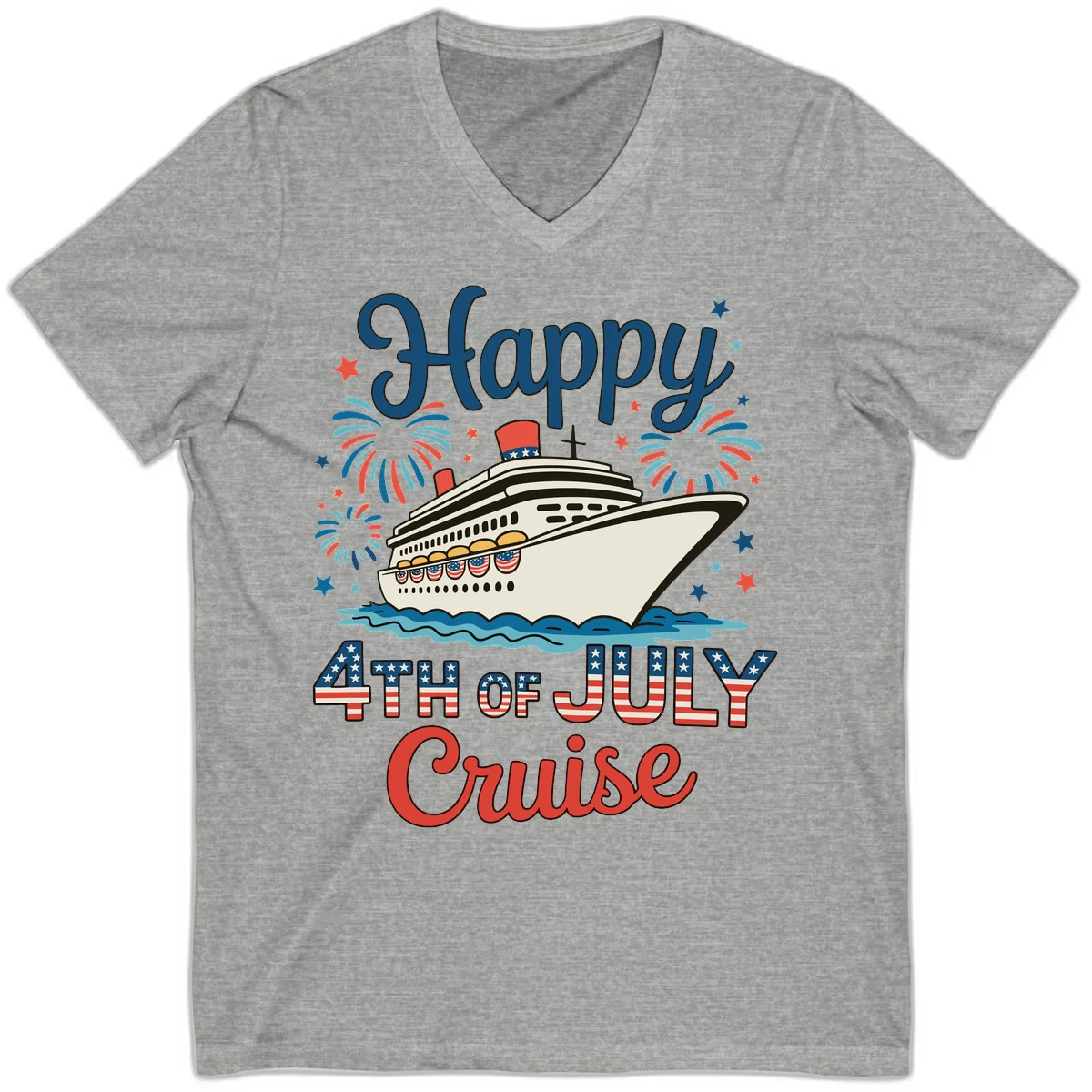 Happy 4th of July Cruise V-Neck in Athletic Heather
