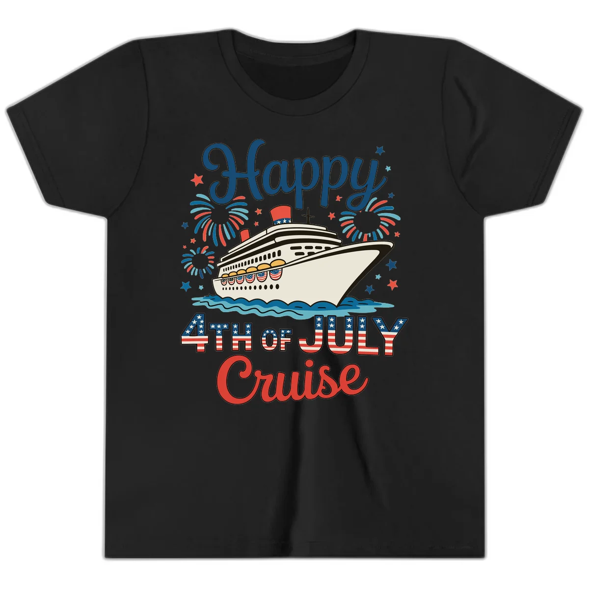 Happy 4th of July Cruise Youth Tee in Black