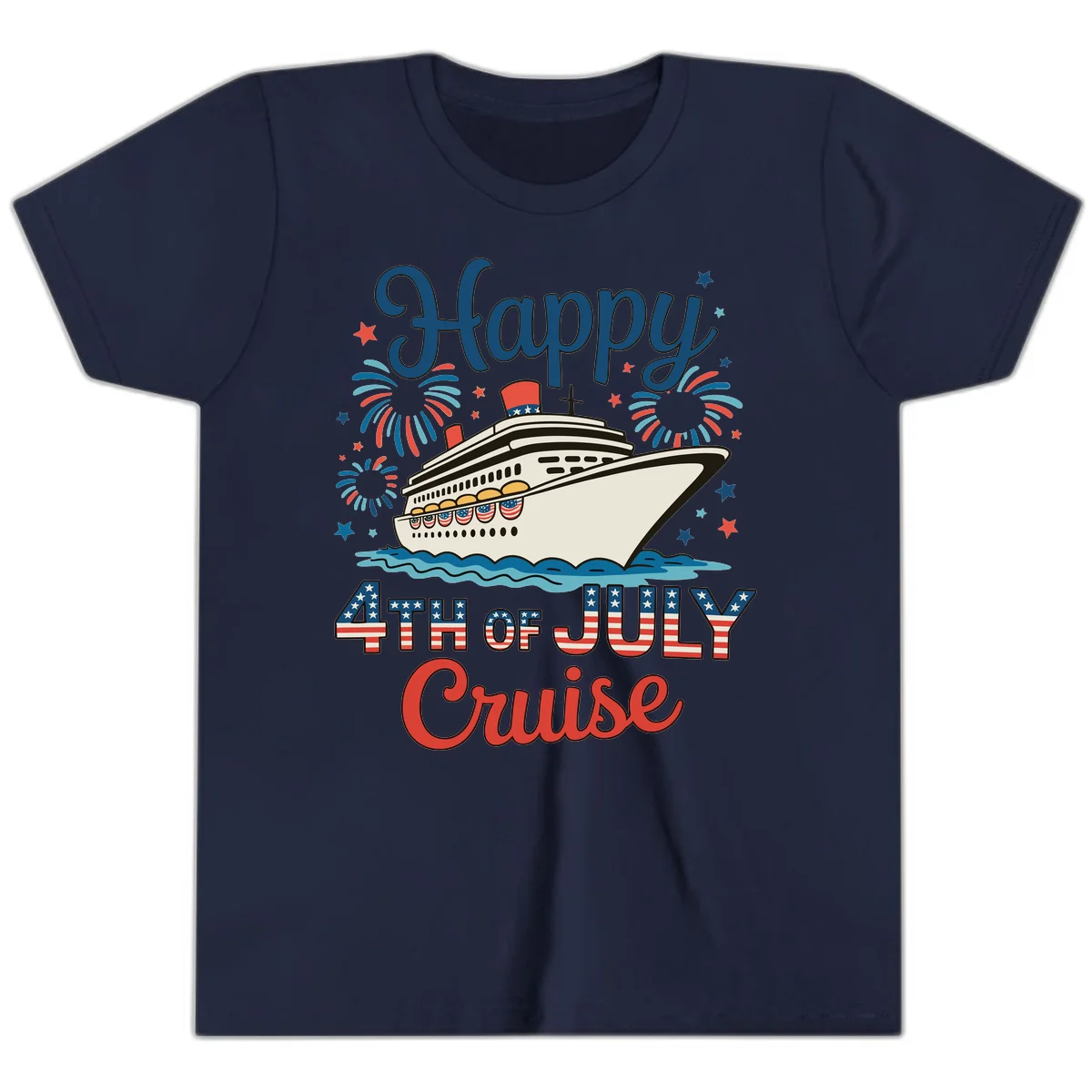Happy 4th of July Cruise Youth Tee in Navy