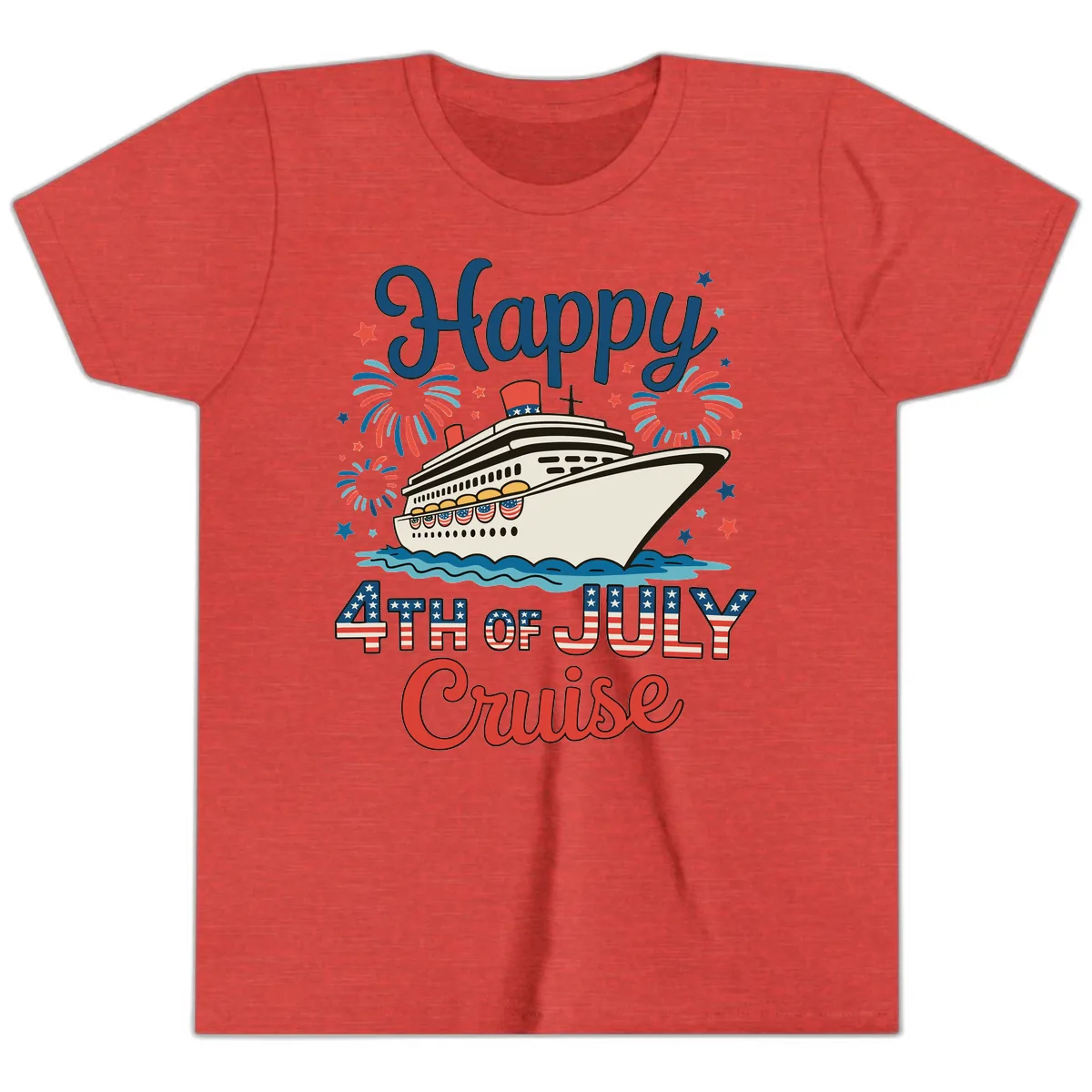 Happy 4th of July Cruise Celebration Design Youth T-Shirt in Heather Red