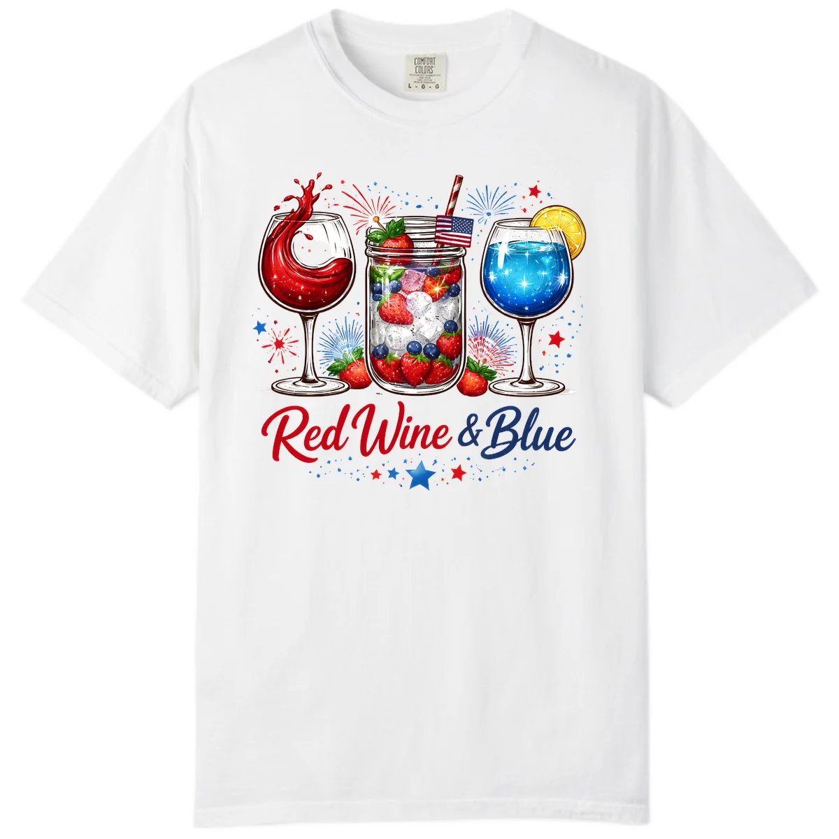 Patriotic Red Wine and Blue Celebration Drinks Comfort Color T-Shirt in White