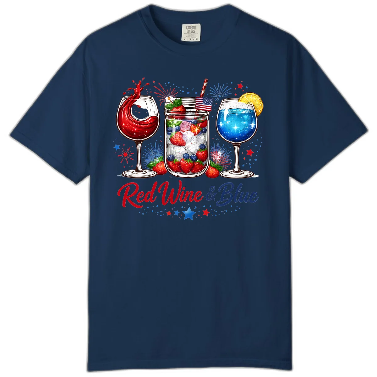 Patriotic Red Wine and Blue Celebration Drinks Comfort Color T-Shirt in Navy