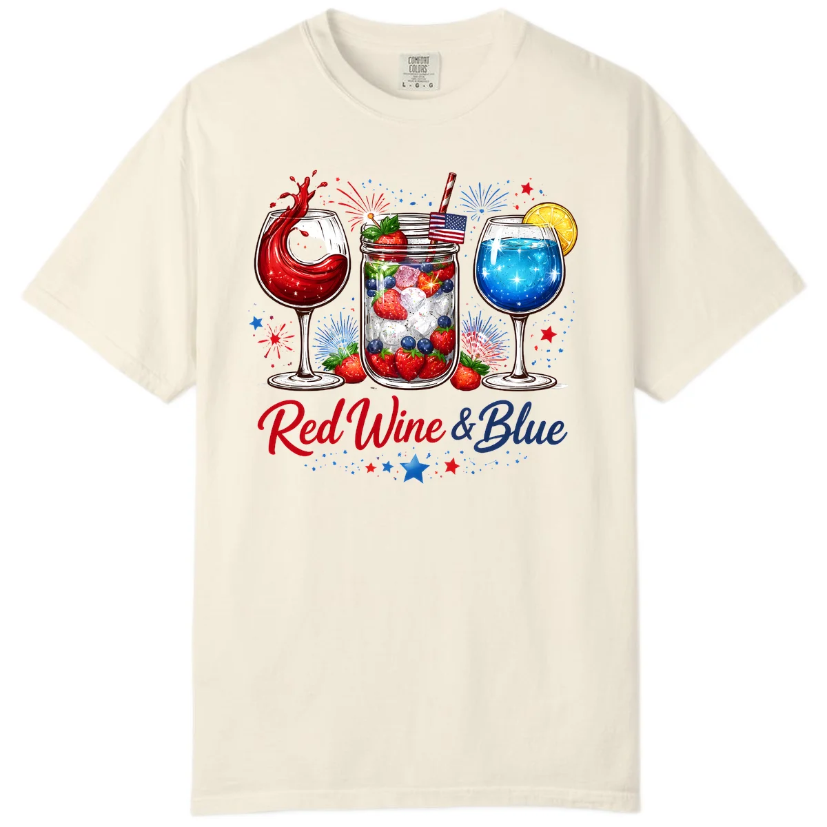 Patriotic Red Wine and Blue Celebration Drinks Comfort Color T-Shirt in Ivory