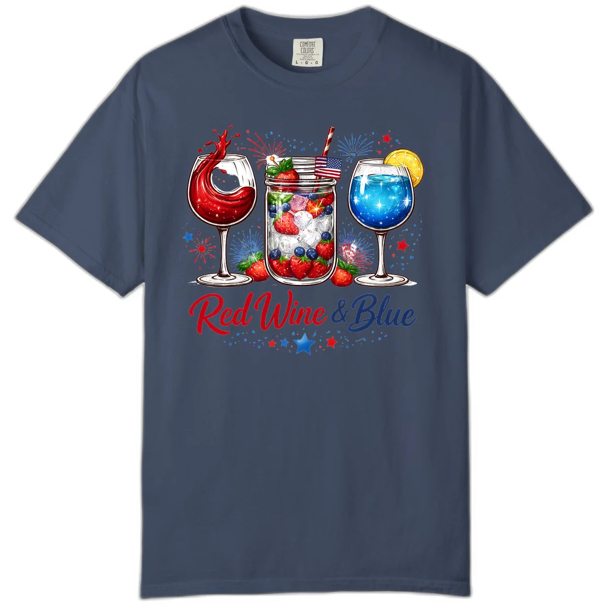 Patriotic Red Wine and Blue Celebration Drinks Comfort Color T-Shirt in Midnight