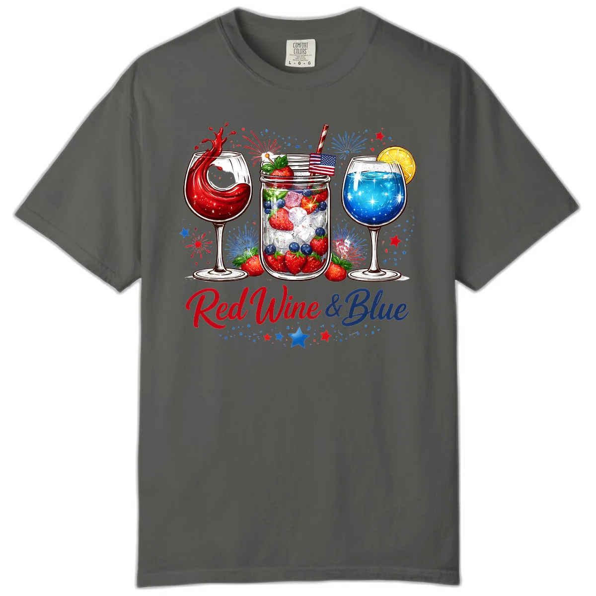 Patriotic Red Wine and Blue Celebration Drinks Comfort Color T-Shirt in Pepper