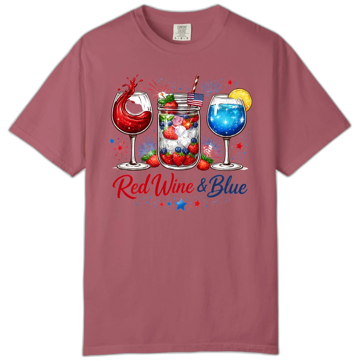 Patriotic Red Wine and Blue Celebration Drinks Comfort Color T-Shirt in Crimson