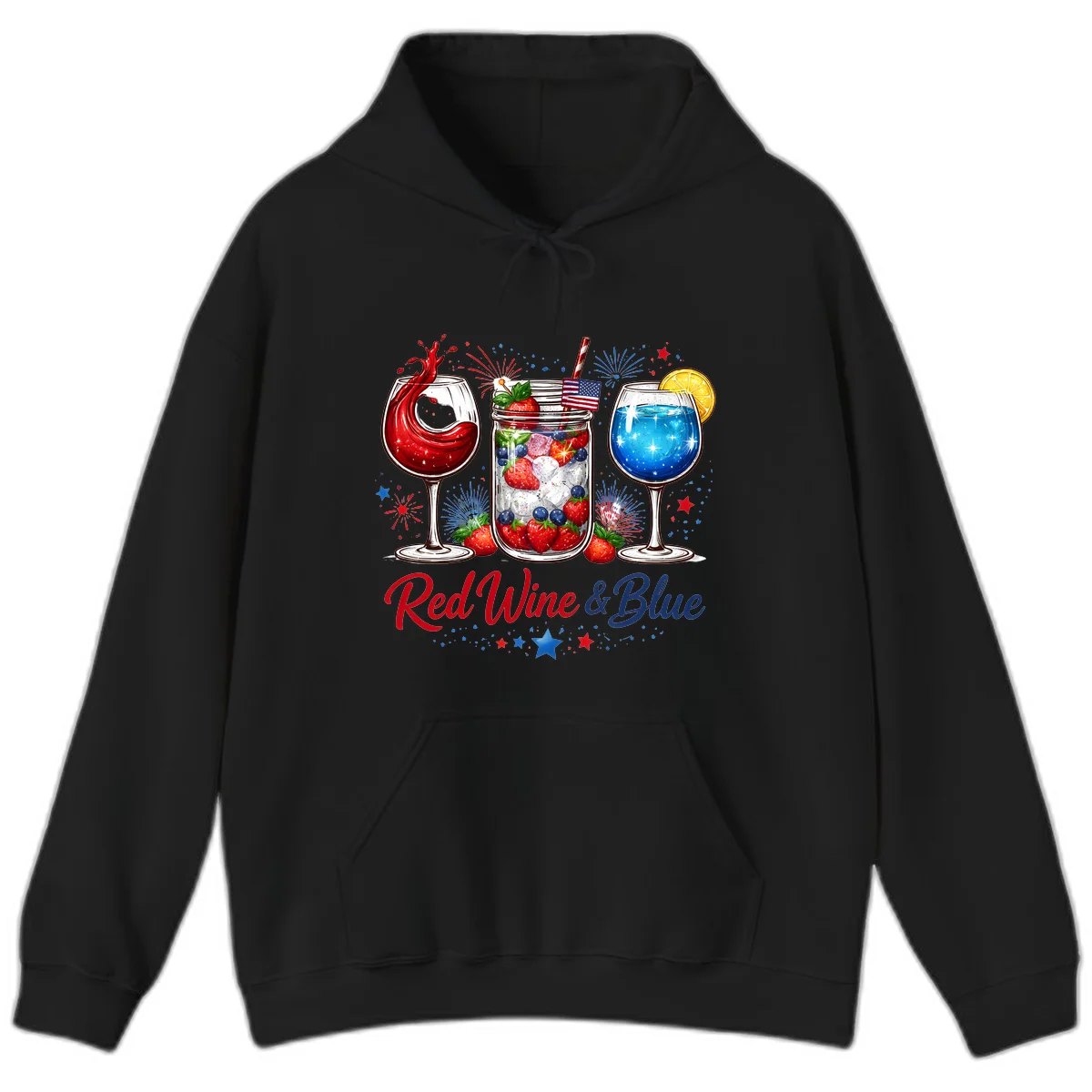 Patriotic Red Wine and Blue Celebration Drinks Hoodie in Black