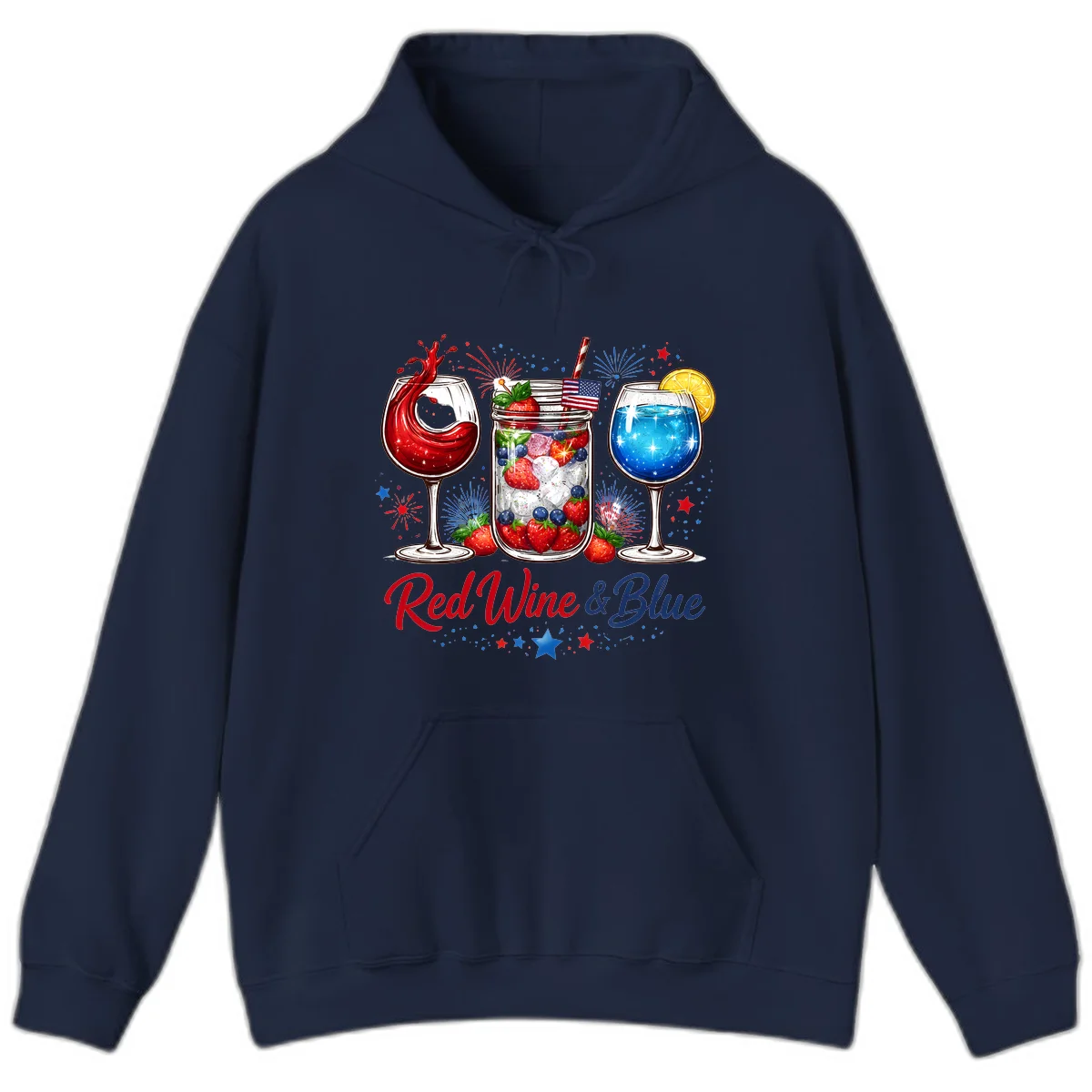 Patriotic Red Wine and Blue Celebration Drinks Hoodie in Navy