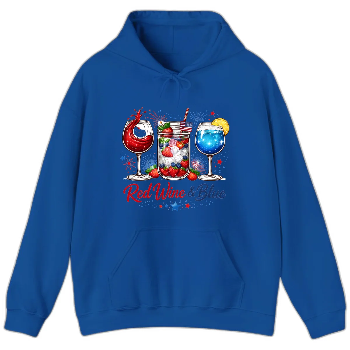 Patriotic Red Wine and Blue Celebration Drinks Hoodie in Royal