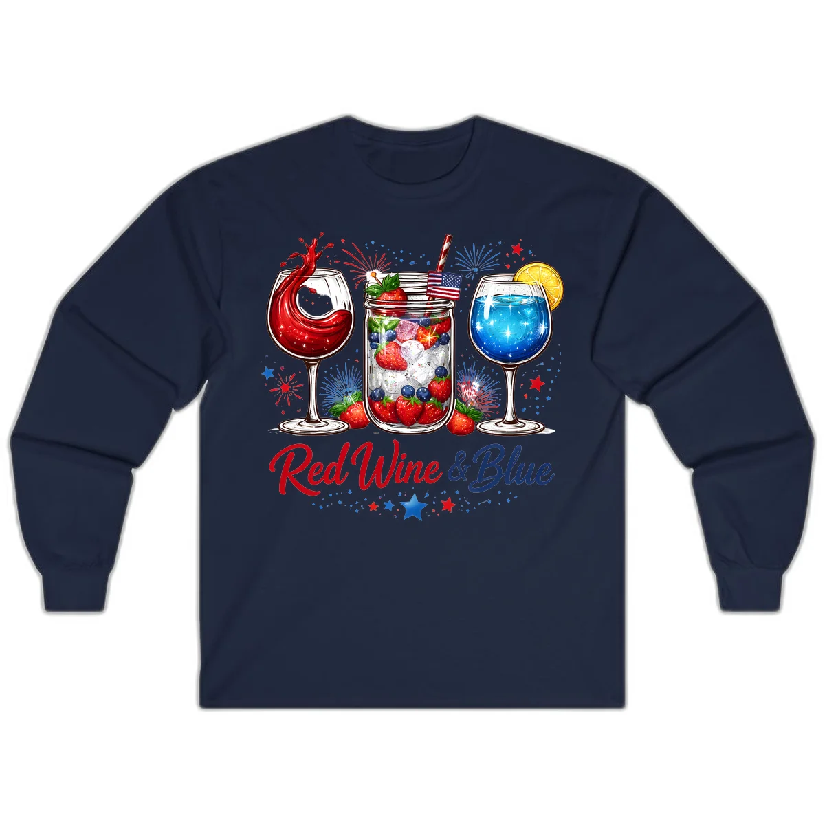 Patriotic Red Wine and Blue Celebration Drinks Long Sleeve in Navy