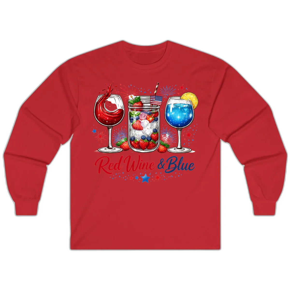 Patriotic Red Wine and Blue Celebration Drinks Long Sleeve in Red