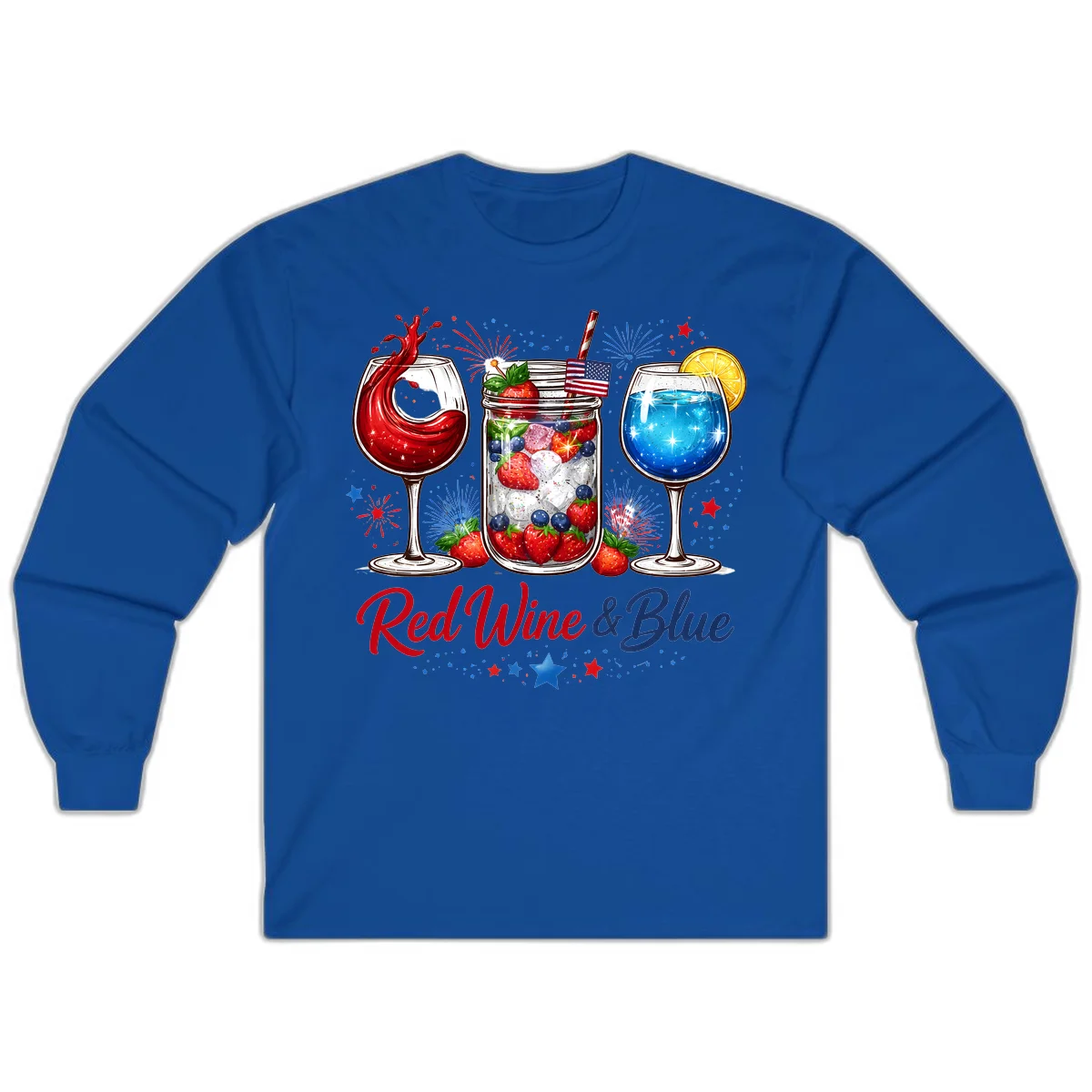 Patriotic Red Wine and Blue Celebration Drinks Long Sleeve in Royal