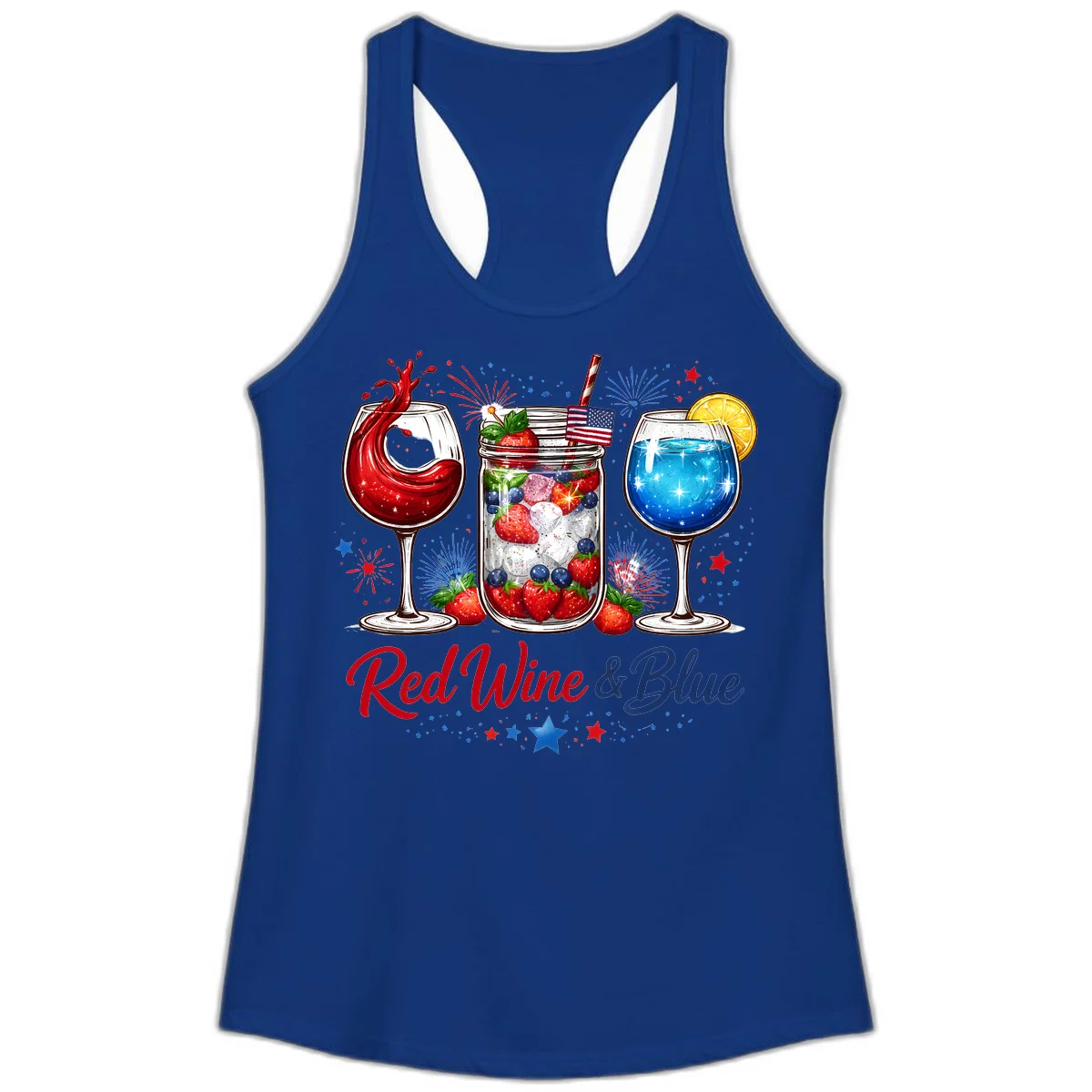 Patriotic Red Wine and Blue Celebration Drinks Ladies Tank in Solid Royal