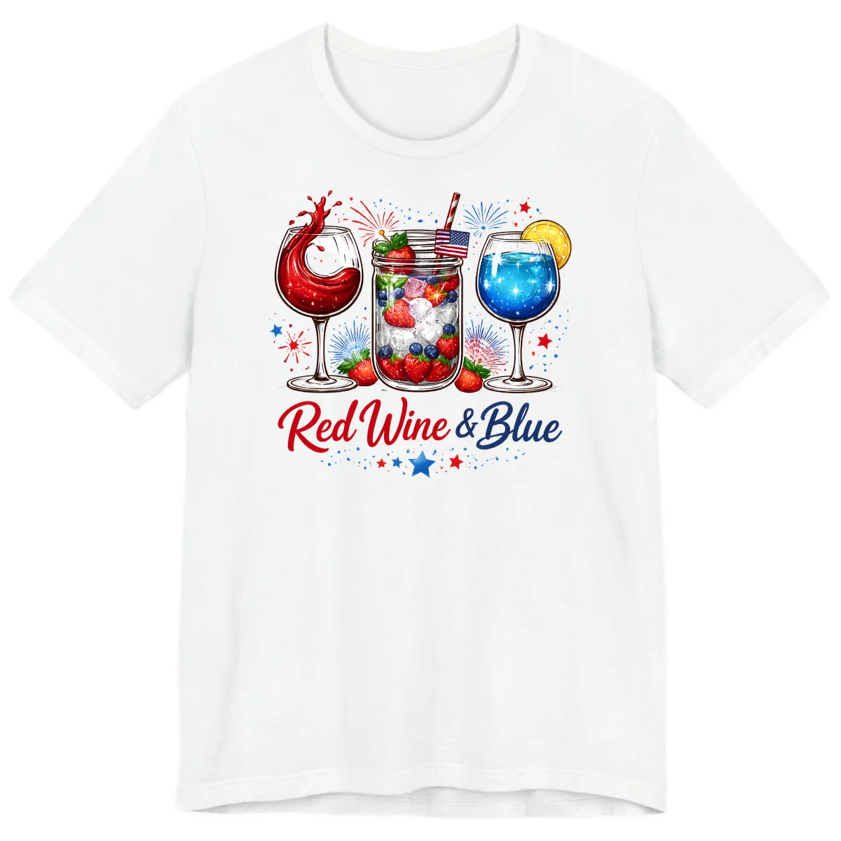 Patriotic Red Wine and Blue Celebration Drinks Premium T-Shirt in White