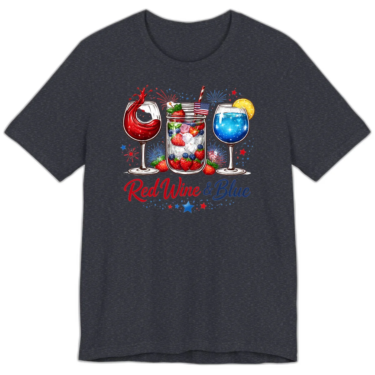 Patriotic Red Wine and Blue Celebration Drinks Premium T-Shirt in Heather Navy