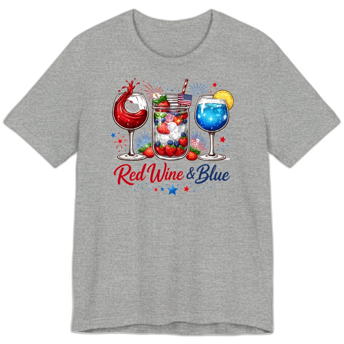 Patriotic Red Wine and Blue Celebration Drinks Premium T-Shirt in Athletic Heather