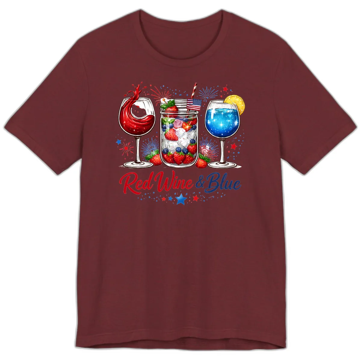 Patriotic Red Wine and Blue Celebration Drinks Premium T-Shirt in Heather Cardinal