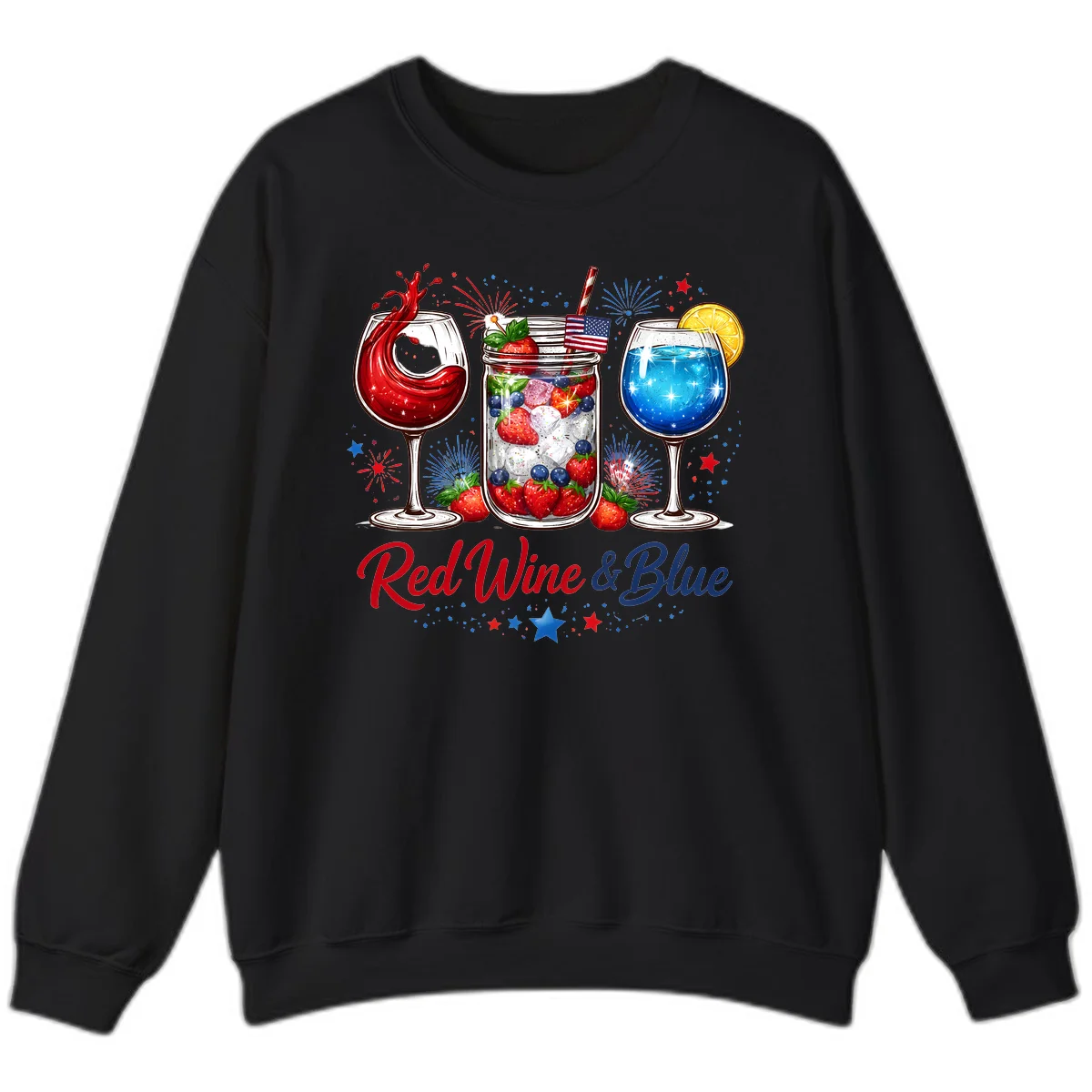 Patriotic Red Wine and Blue Celebration Drinks Sweatshirt in Black