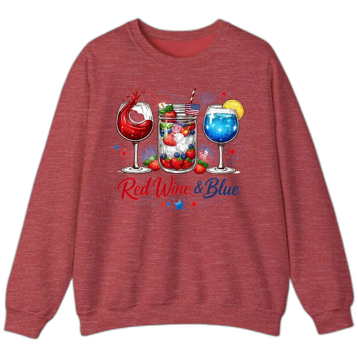 Patriotic Red Wine and Blue Celebration Drinks Sweatshirt in Heather Scarlet Red
