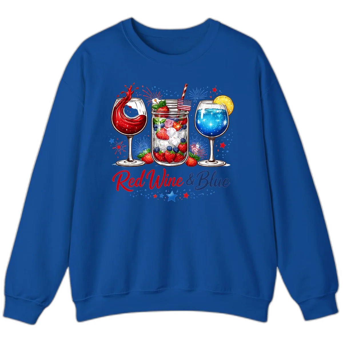 Patriotic Red Wine and Blue Celebration Drinks Sweatshirt in Royal