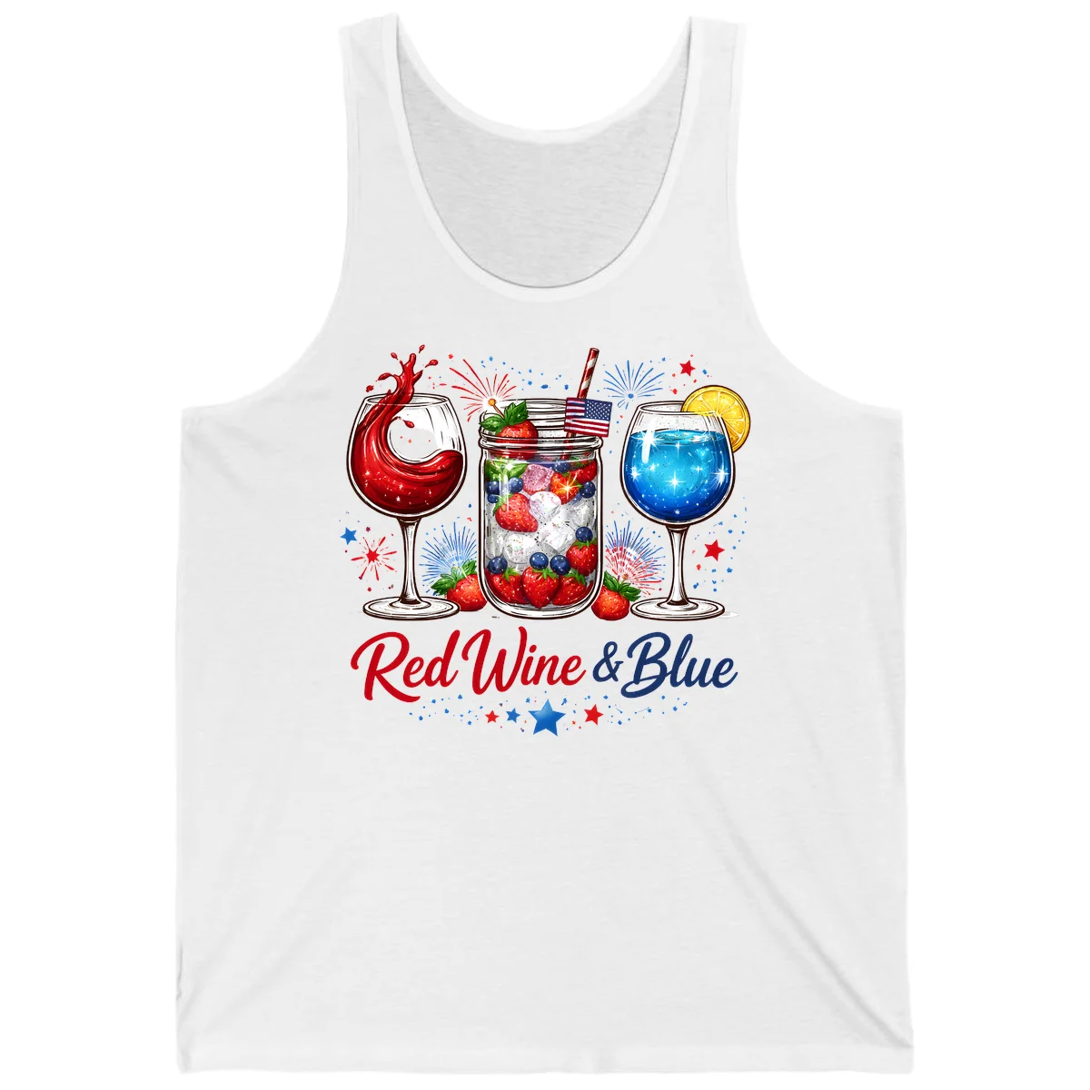 Patriotic Red Wine and Blue Celebration Drinks Tank in White