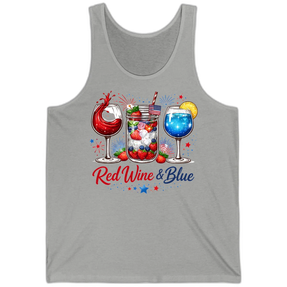 Patriotic Red Wine and Blue Celebration Drinks Tank in Athletic Heather