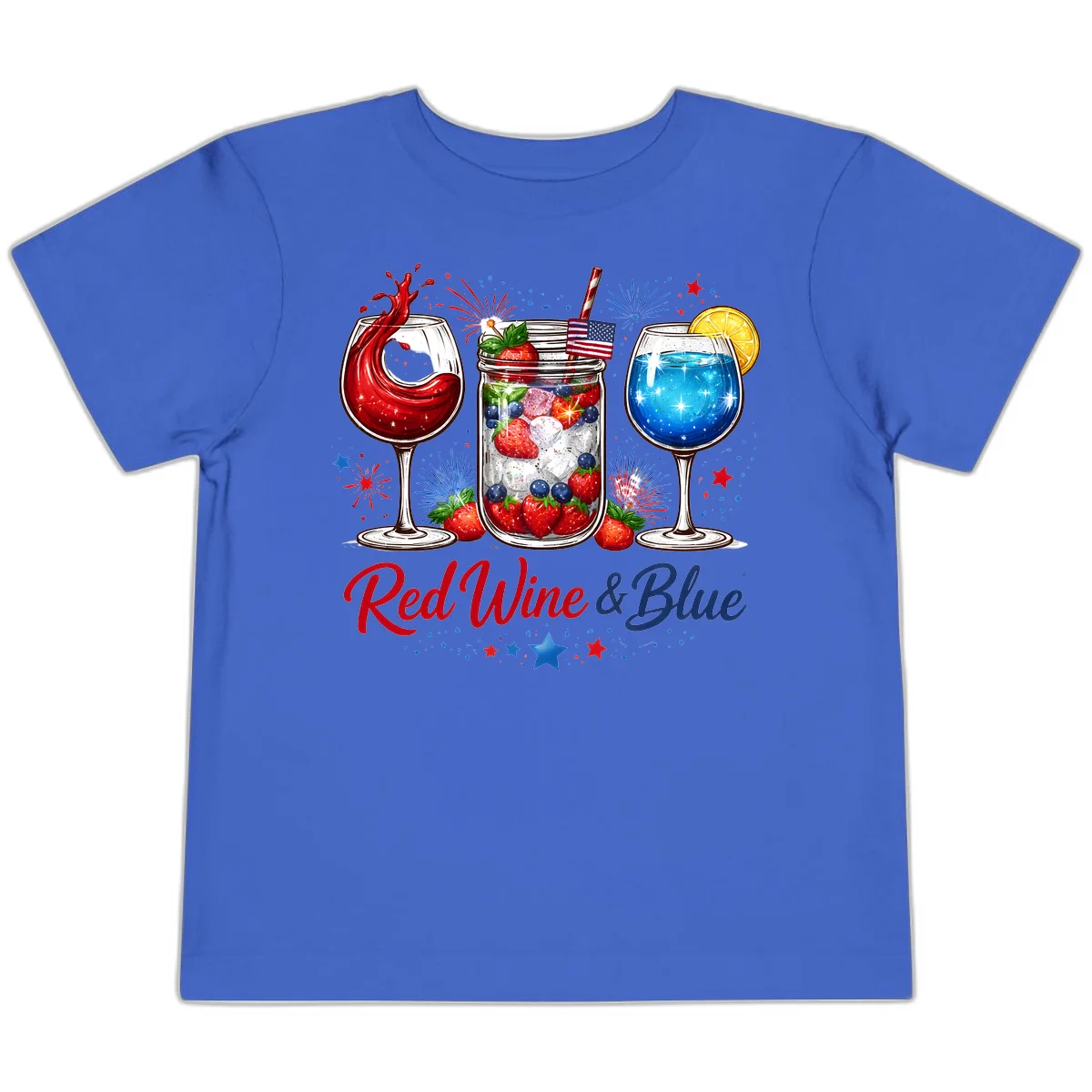 Patriotic Red Wine and Blue Celebration Drinks Toddler T-Shirt in True Royal