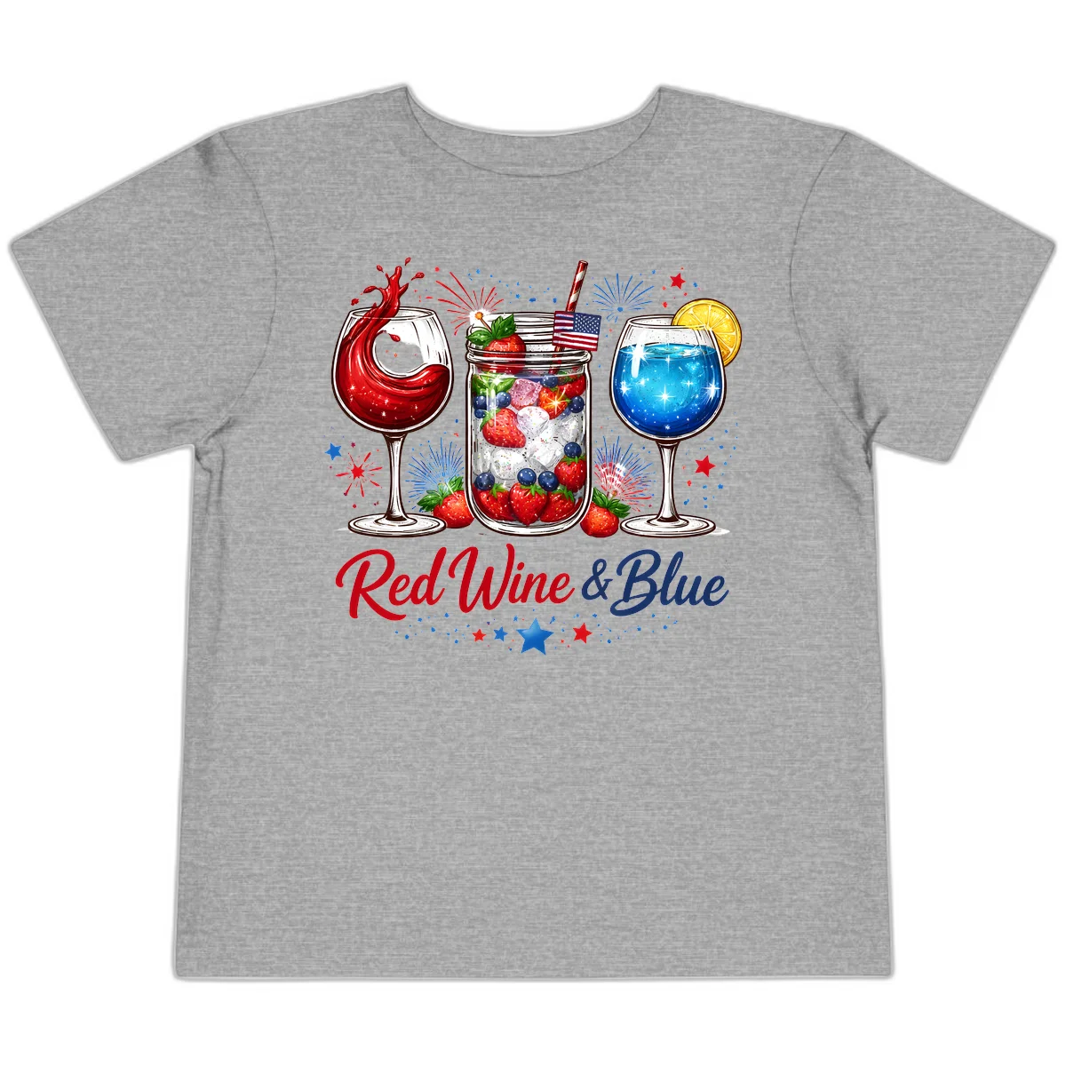 Patriotic Red Wine and Blue Celebration Drinks Toddler T-Shirt in Athletic Heather