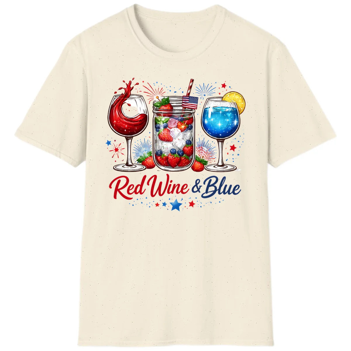 Patriotic Red Wine and Blue Celebration Drinks T-Shirt in Natural