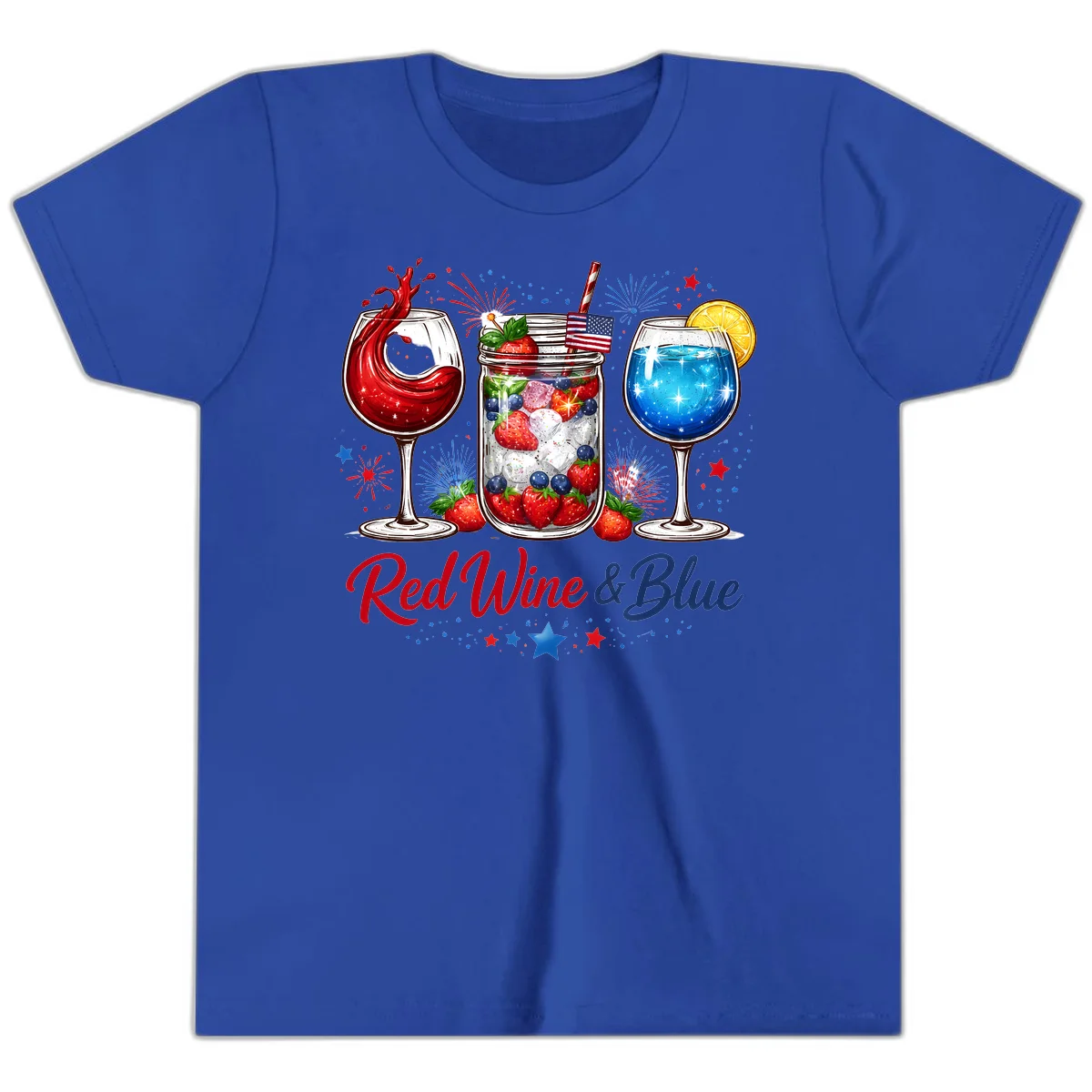 Patriotic Red Wine and Blue Celebration Drinks Youth T-Shirt in True Royal