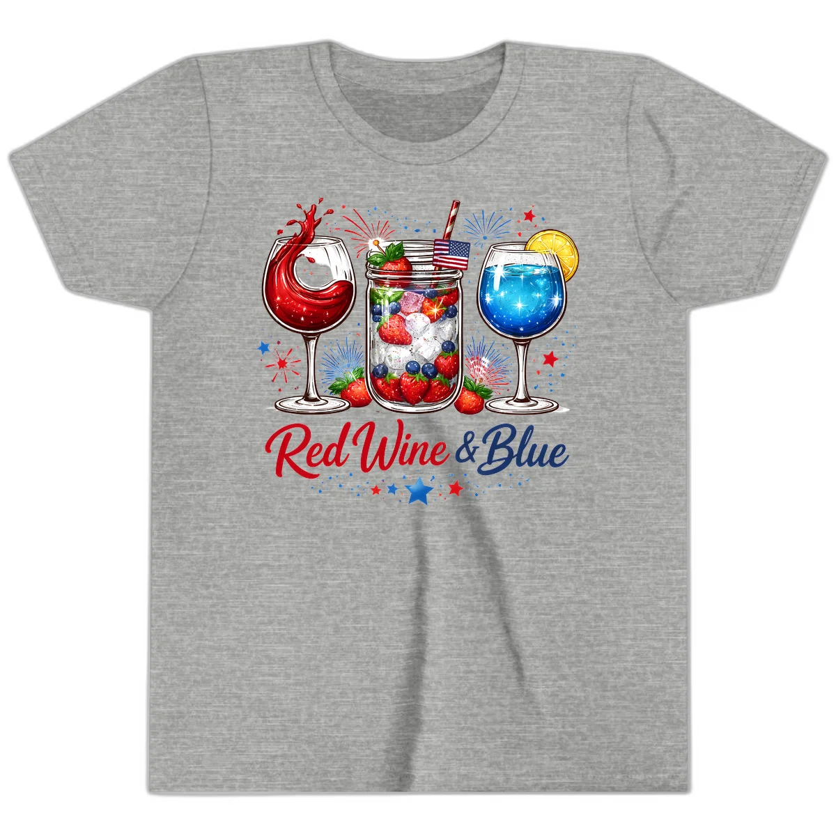 Patriotic Red Wine and Blue Celebration Drinks Youth T-Shirt in Athletic Heather