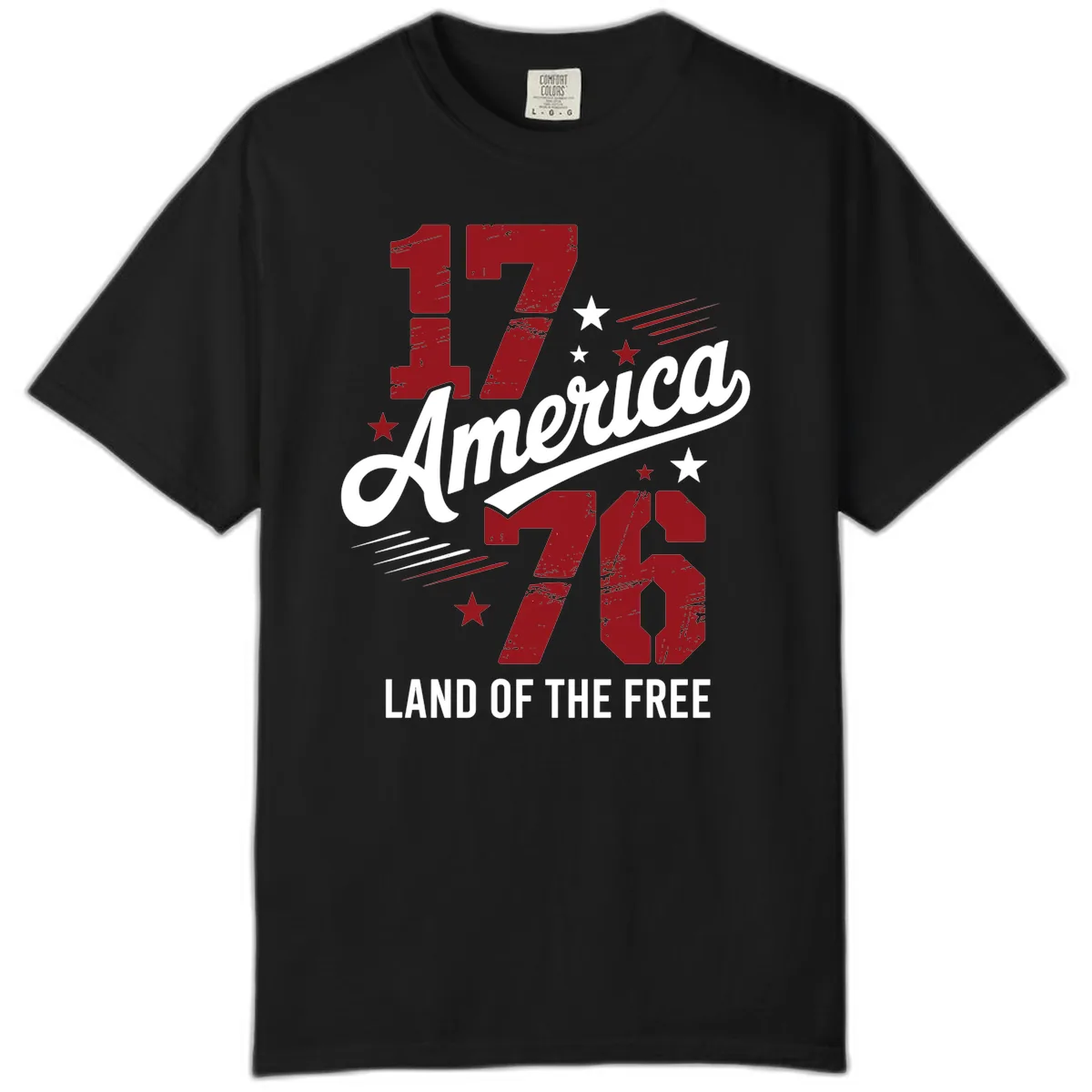 Distressed 1776 Stars and Streaks Patriotic Design Comfort Color in Black