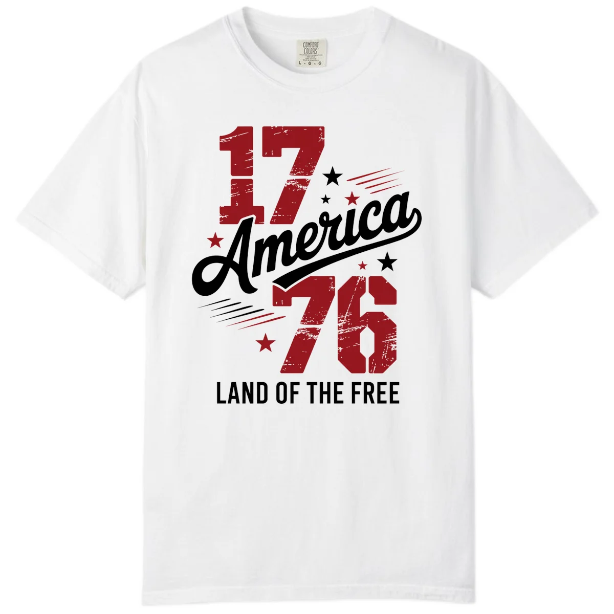 Distressed 1776 Stars and Streaks Comfort Color in White