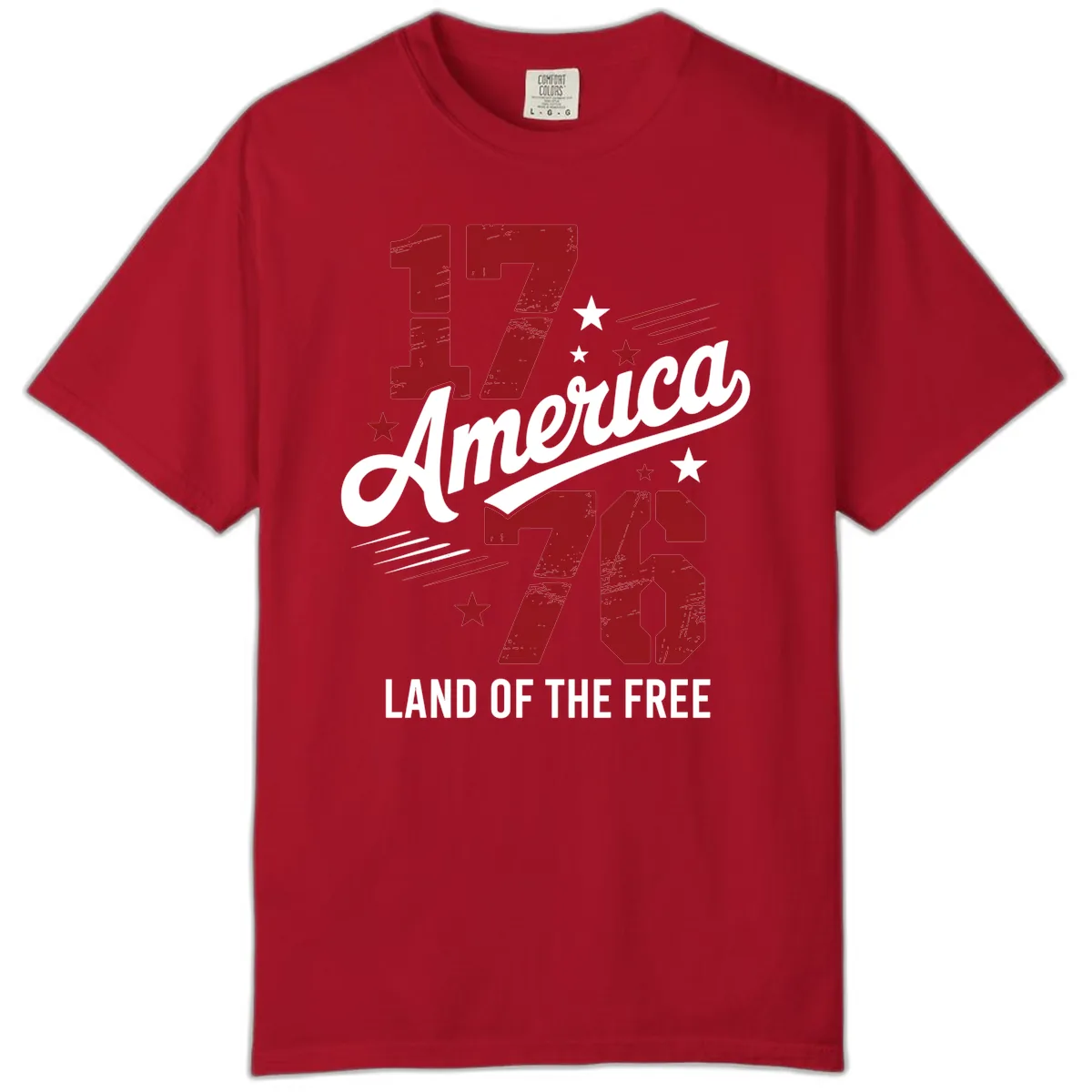 Distressed 1776 Stars and Streaks Patriotic Design Comfort Color in Red