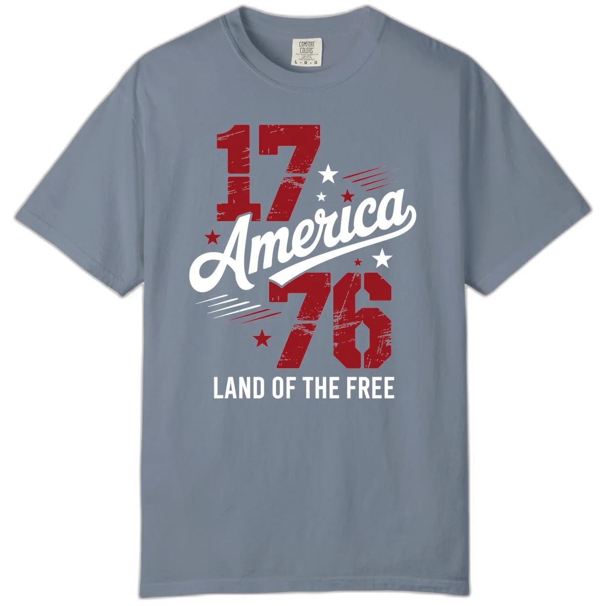 Distressed 1776 Stars and Streaks Comfort Color in Blue Jean