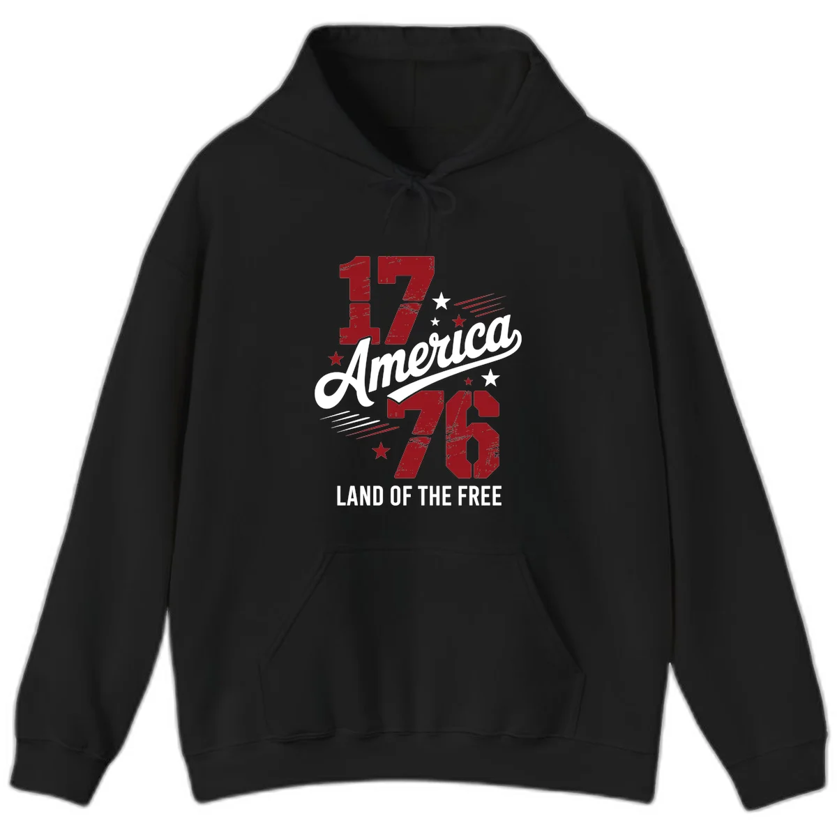 Distressed 1776 Stars and Streaks Hoodie in Black