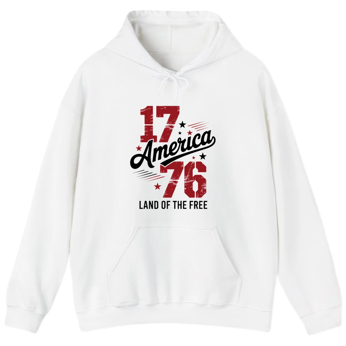 Distressed 1776 Stars and Streaks Hoodie in White