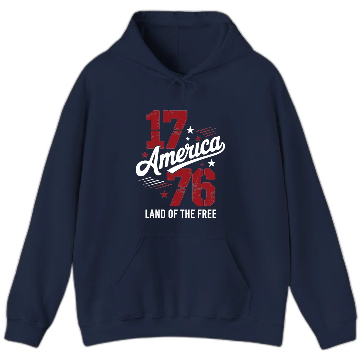 Distressed 1776 Stars and Streaks Hoodie in Navy