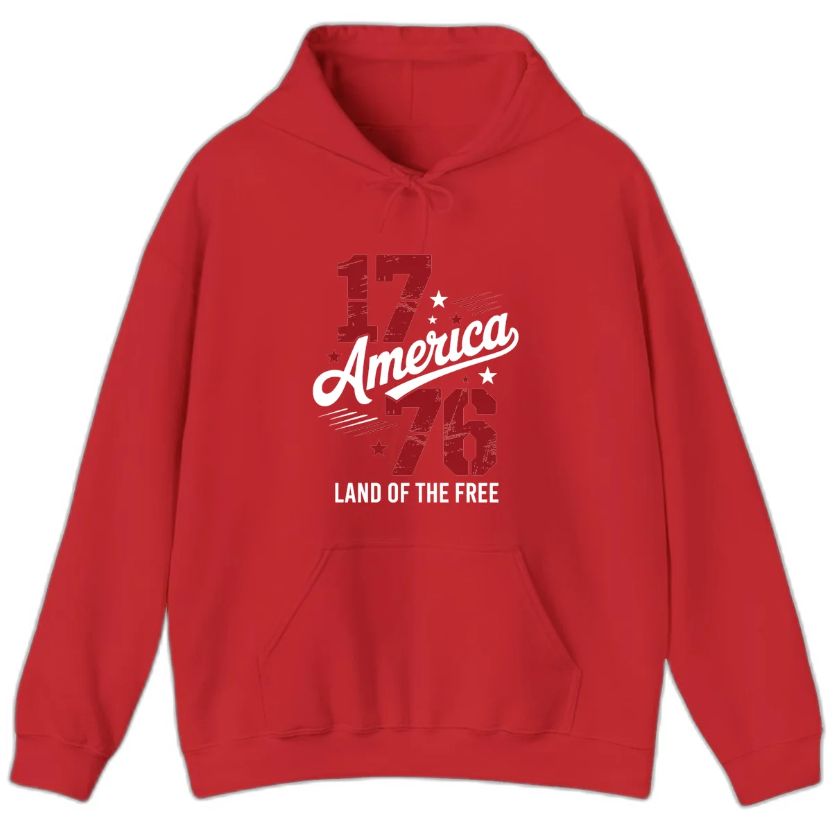 Distressed 1776 Stars and Streaks Hoodie in Red