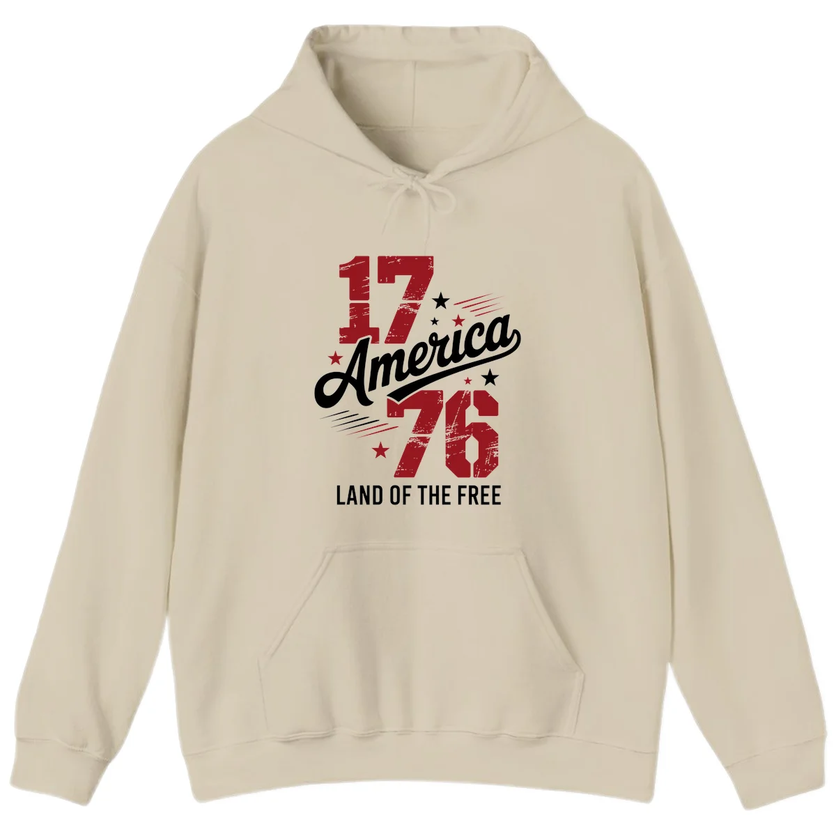 Distressed 1776 Stars and Streaks Hoodie in Sand
