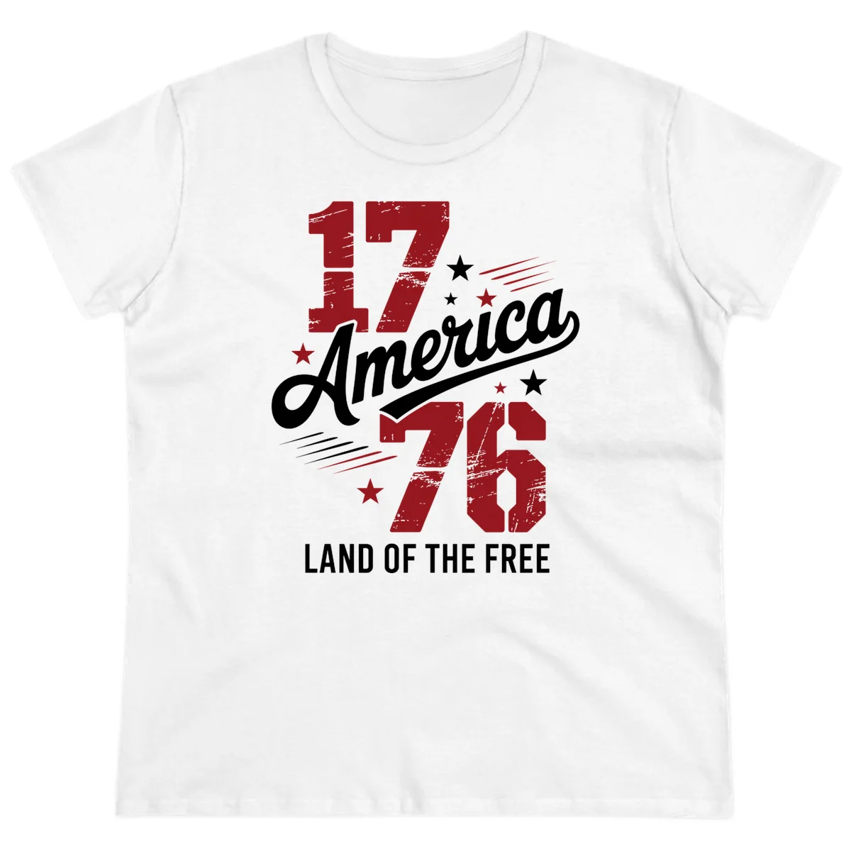 Distressed 1776 Stars and Streaks Ladies Tee in White