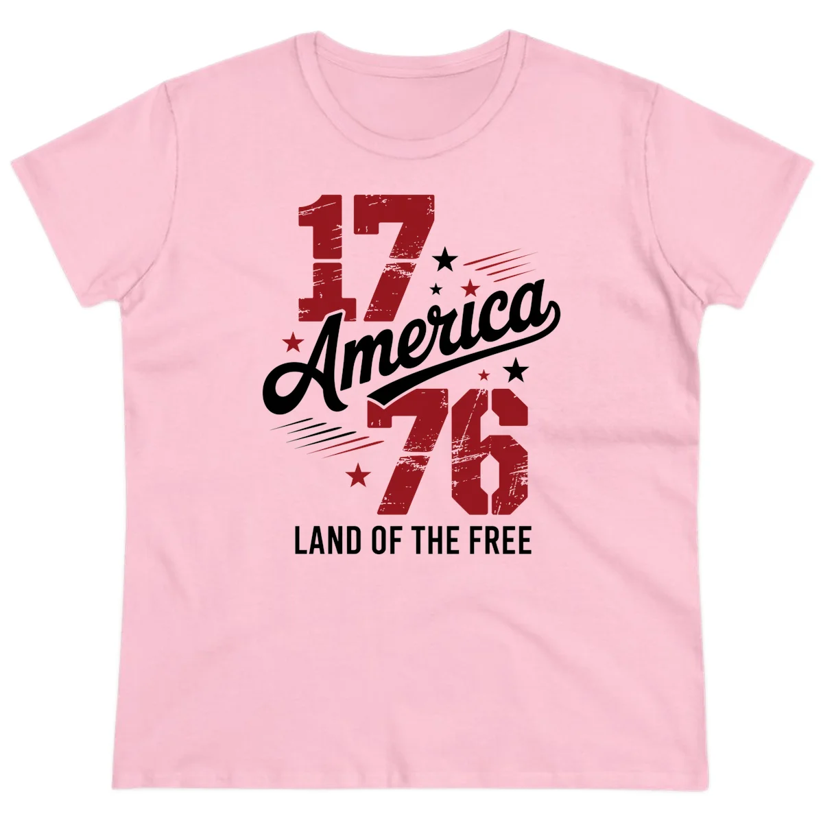 Distressed 1776 Stars and Streaks Ladies Tee in Light Pink
