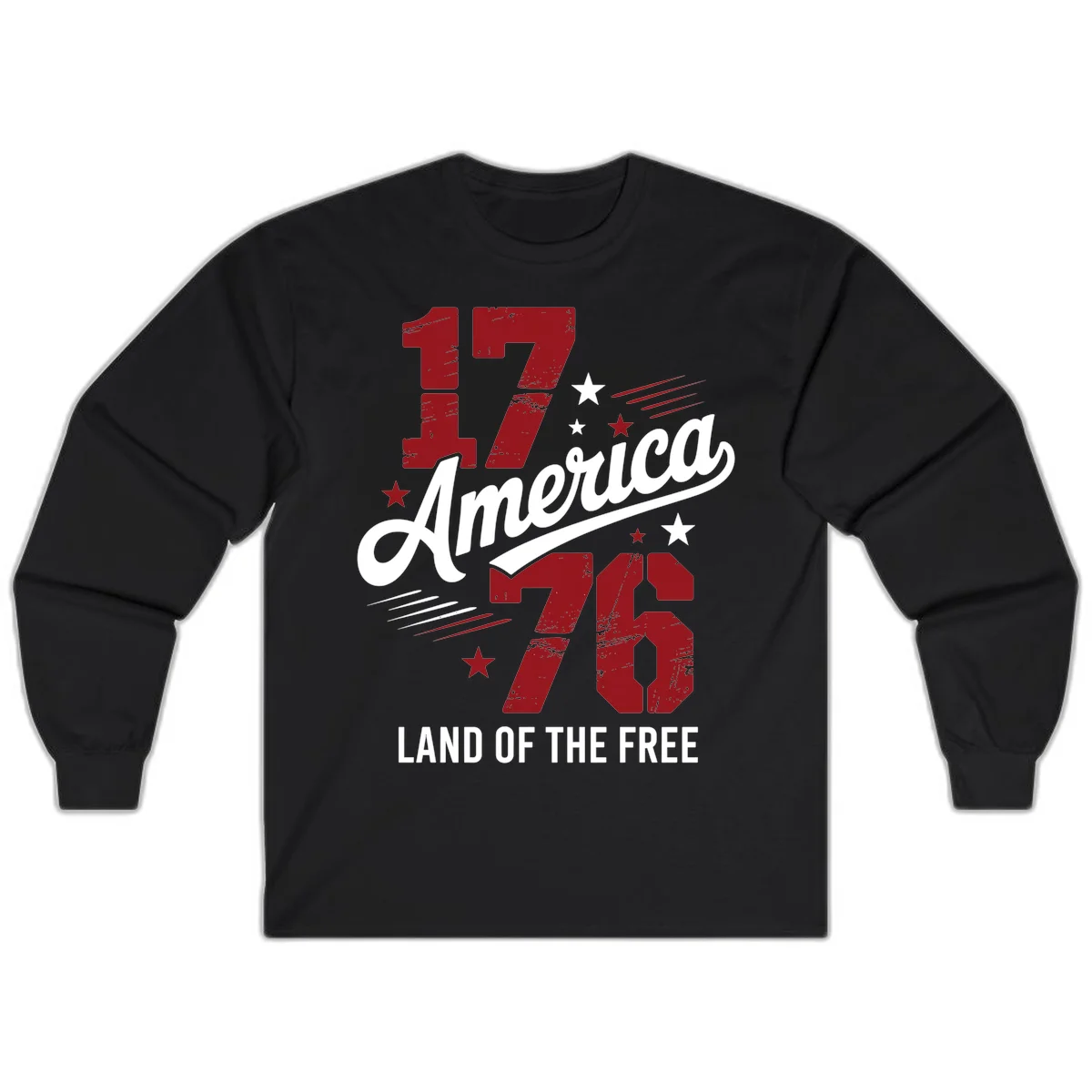 Distressed 1776 Stars and Streaks Long Sleeve in Black