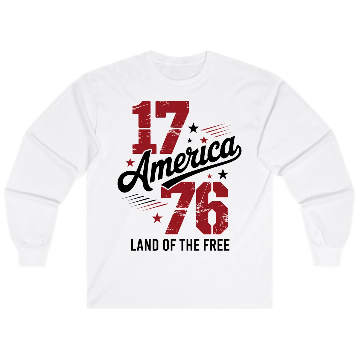 Distressed 1776 Stars and Streaks Long Sleeve in White
