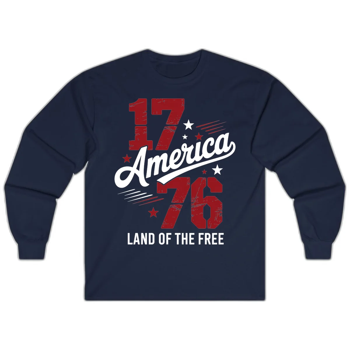 Distressed 1776 Stars and Streaks Long Sleeve in Navy