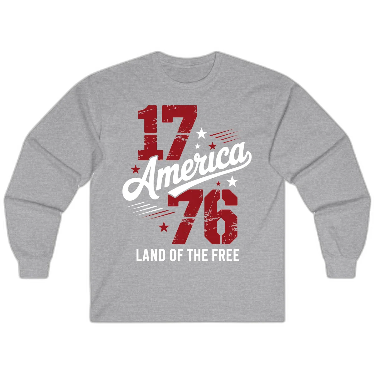 Distressed 1776 Stars and Streaks Long Sleeve in Sport Grey