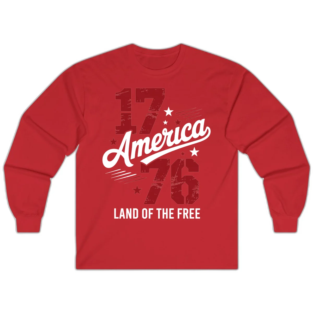 Distressed 1776 Stars and Streaks Long Sleeve in Red
