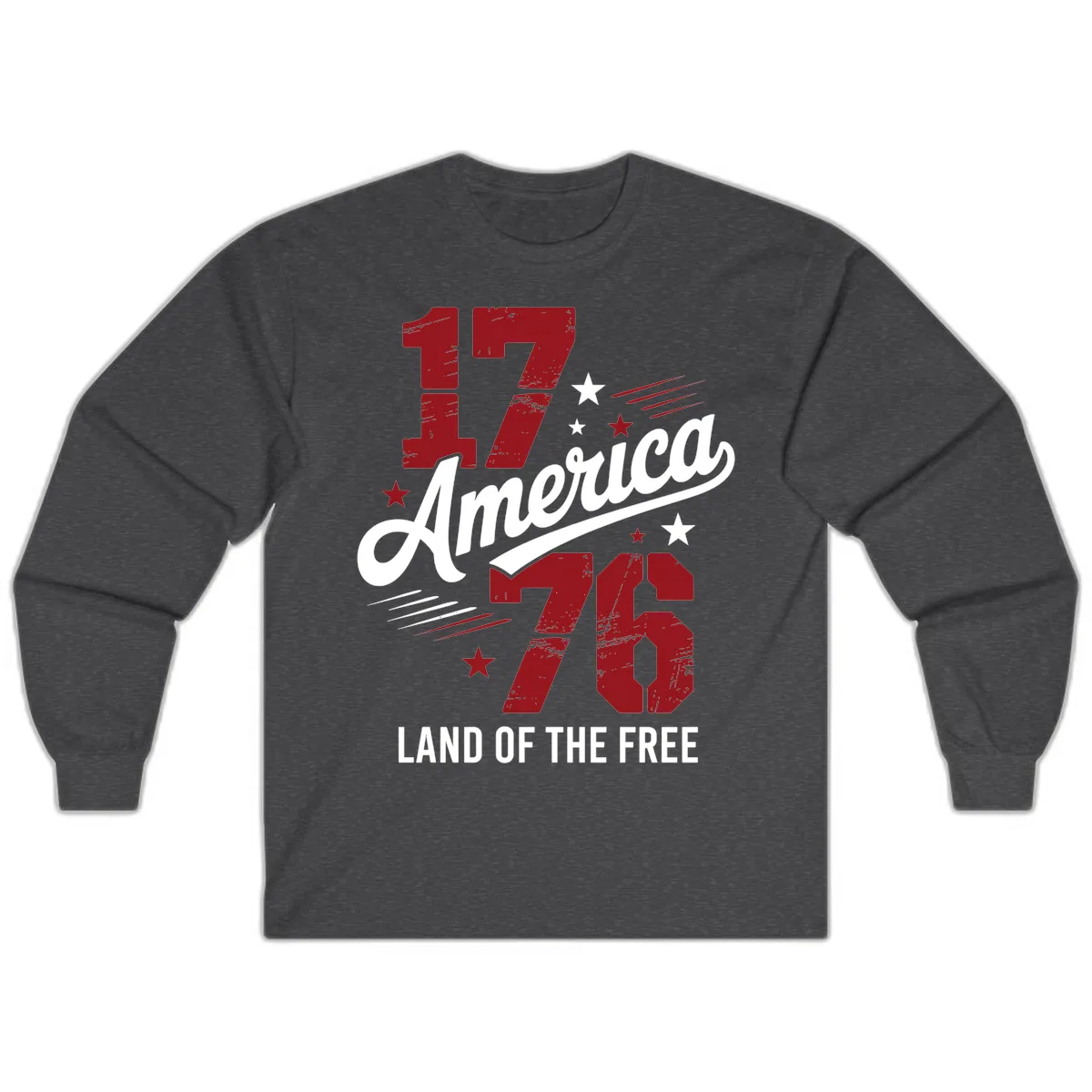 Distressed 1776 Stars and Streaks Patriotic Design Long Sleeve in Dark Heather